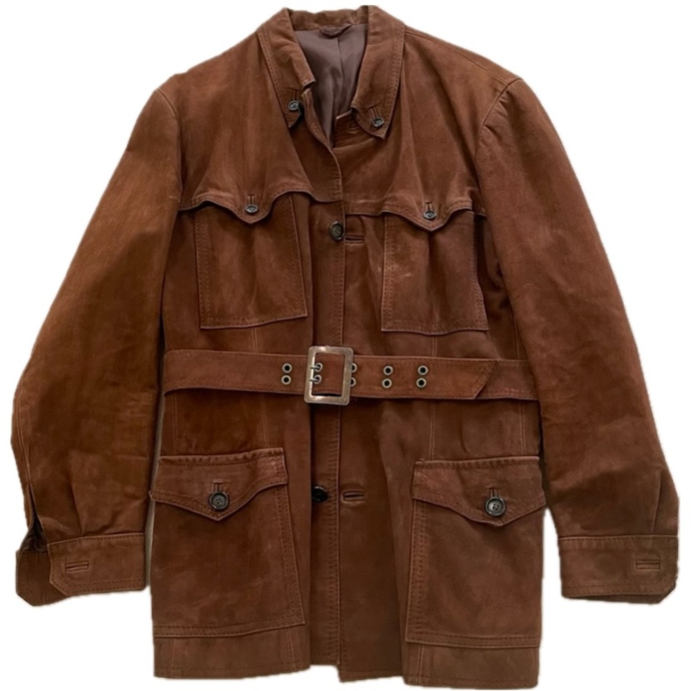 Vintage Men’s Brown Suede Leather Jacket With Belt Size M - Picture 11 of 11